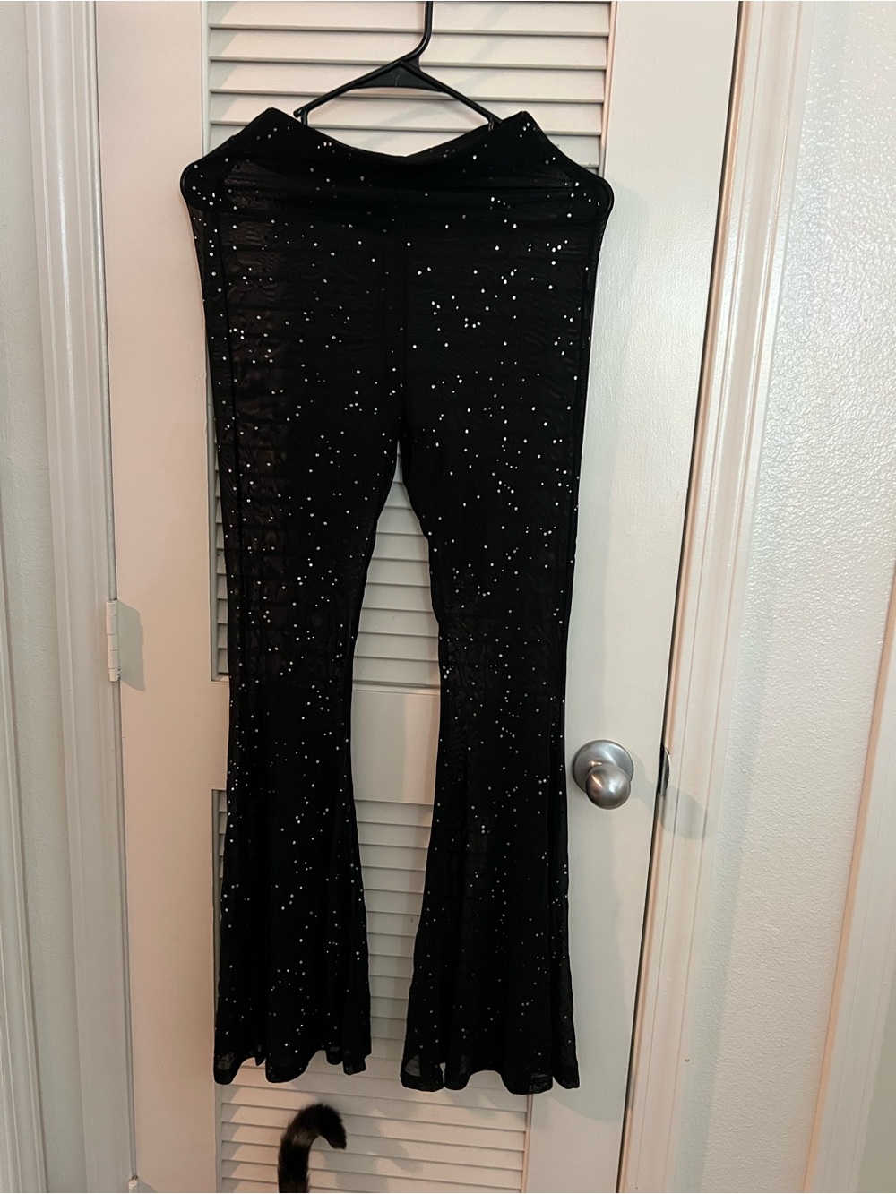 Black Sparkle Flare Pants - Women's Glitter Flared Trousers